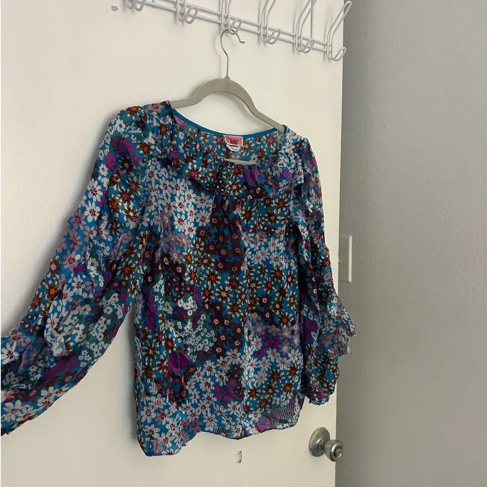Kate Spade Pacific Petals Chiffon Floral Blouse 100% Silk
